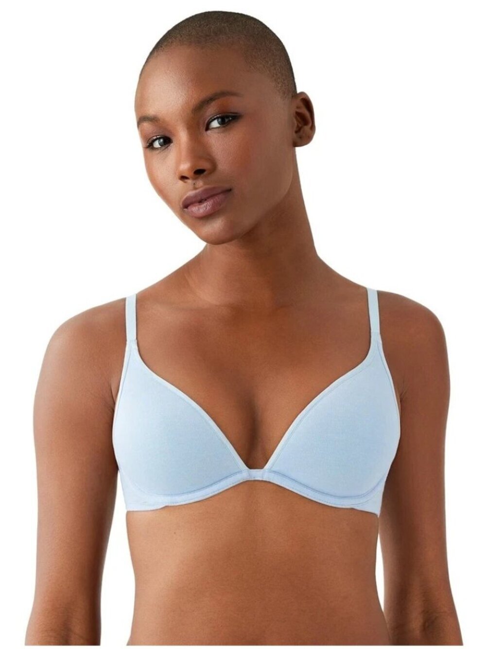 b.tempt'd by Wacoal 953272 Cotton To A Tee Plunge T-Shirt Bra Blue Dream 36C NEW
